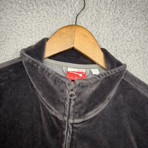 Vintage Puma Track Jacket men's Large Black Zip Suede Velour Embroidered Y2K - Picture 5 of 12